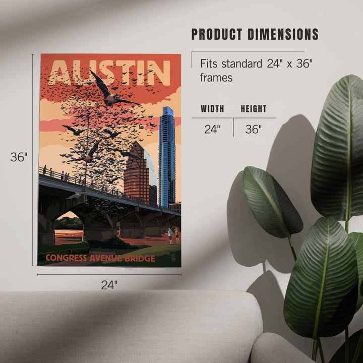 Austin, Texas, Bats and Congress Avenue Bridge, Art & Giclee Prints Art Lantern Press