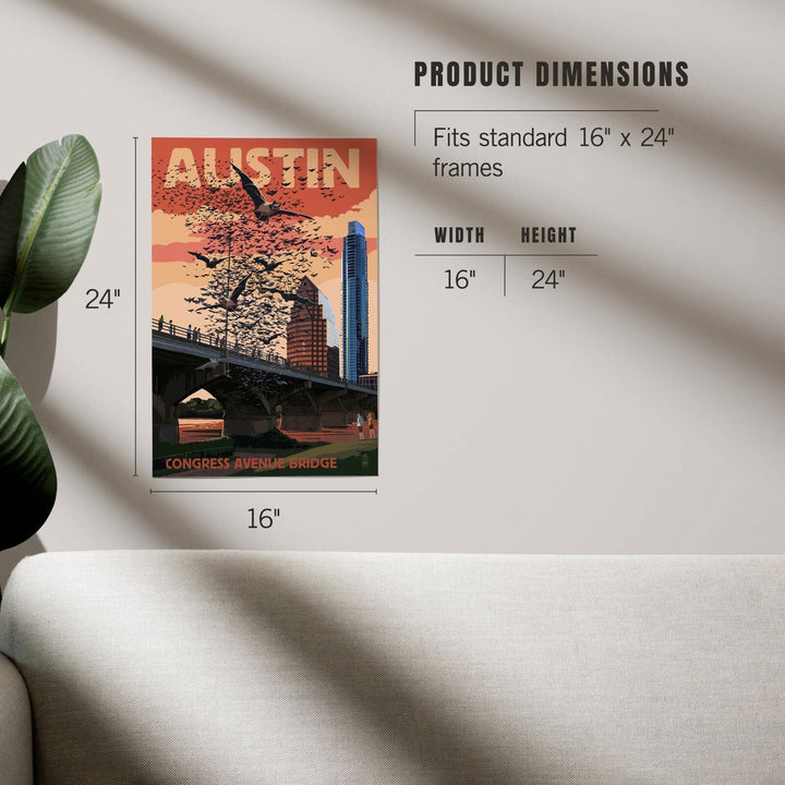Austin, Texas, Bats and Congress Avenue Bridge, Art & Giclee Prints Art Lantern Press
