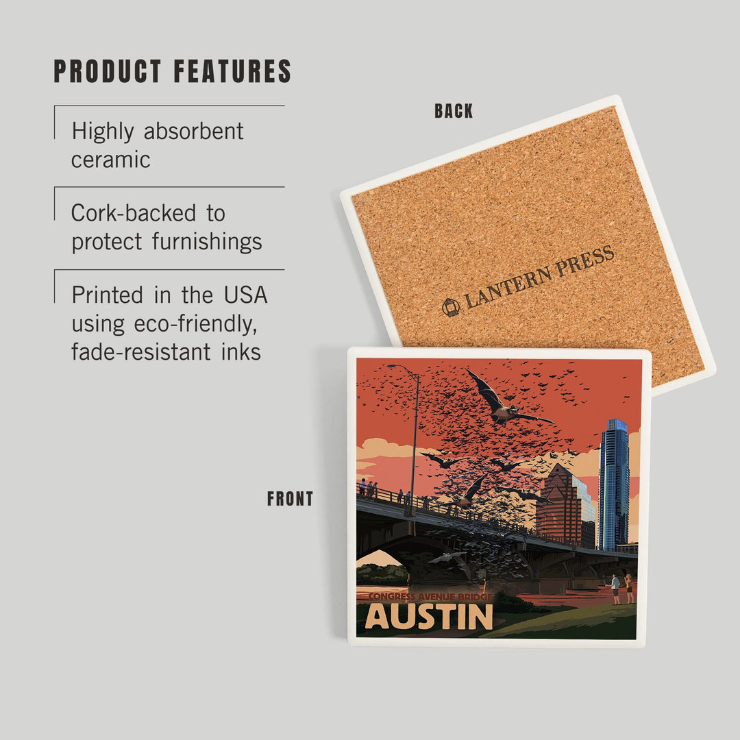 Austin, Texas, Bats and Congress Avenue Bridge, Coasters Coasters Lantern Press