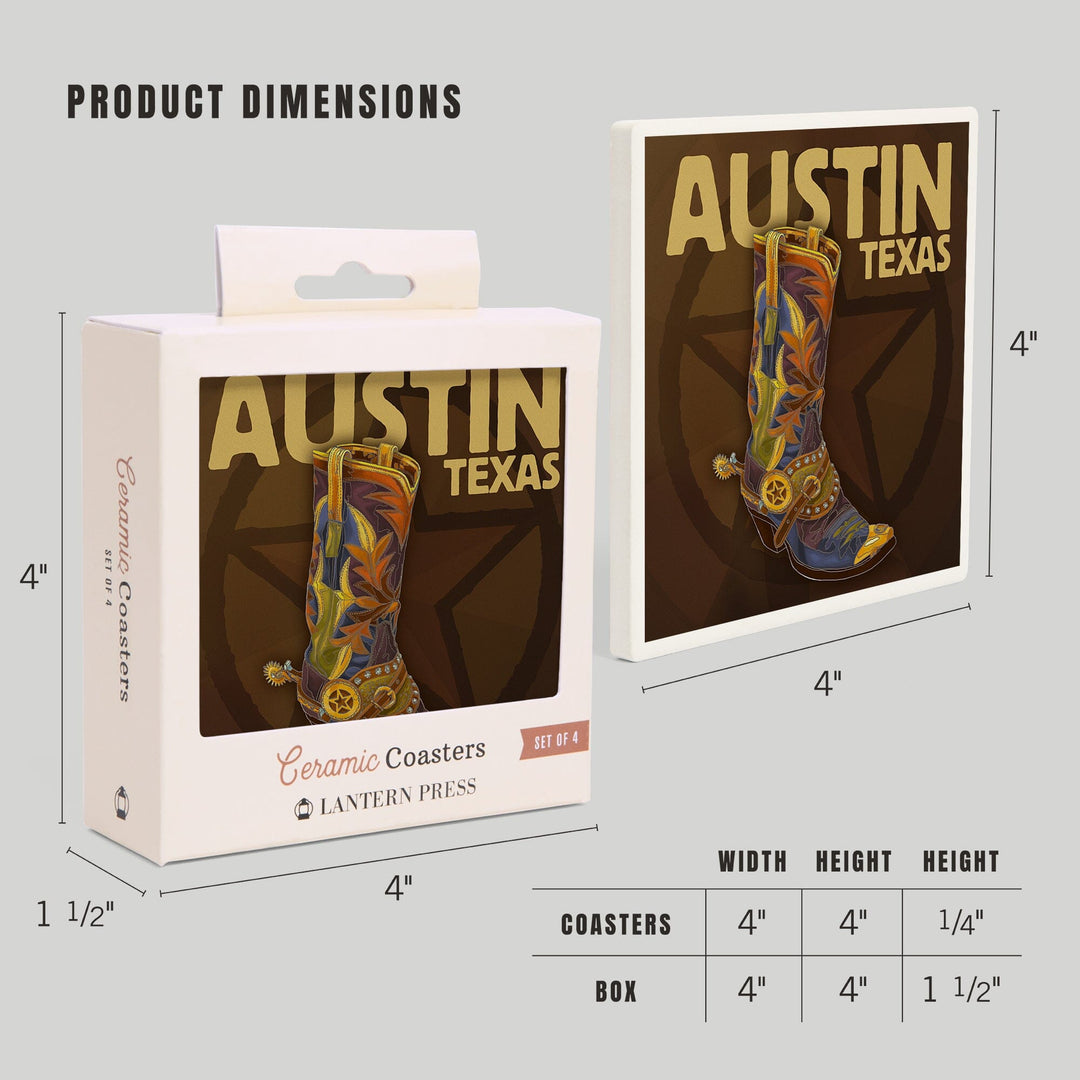 Austin, Texas, Boot and Star, Coasters Coasters Lantern Press