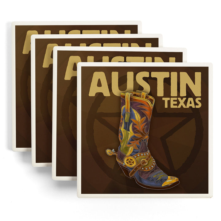Austin, Texas, Boot and Star, Coasters Coasters Lantern Press