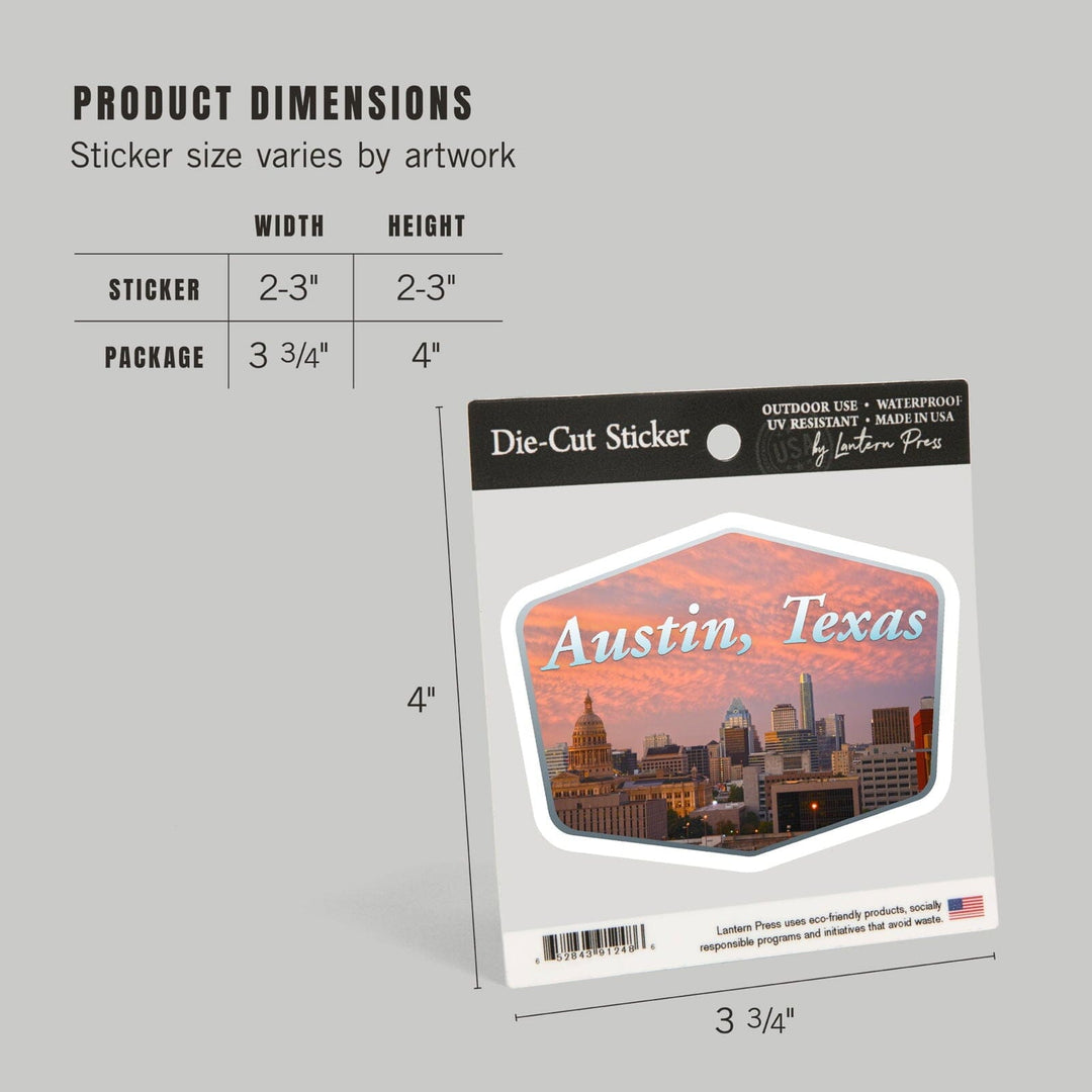 Austin, Texas, Cityscape, Contour, Vinyl Sticker Sticker Lantern Press