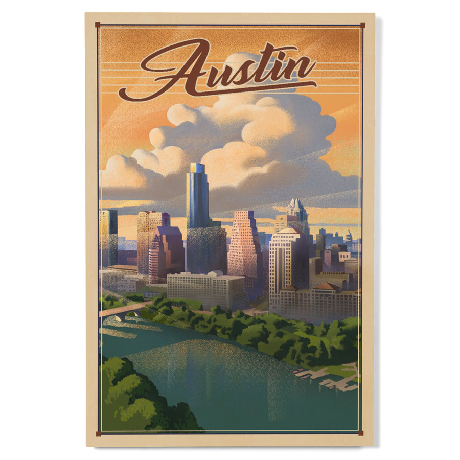 Austin, Texas, Lithograph, City Series, Wood Signs and Postcards Wood Lantern Press