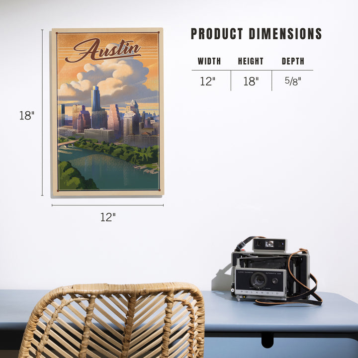 Austin, Texas, Lithograph, City Series, Wood Signs and Postcards Wood Lantern Press