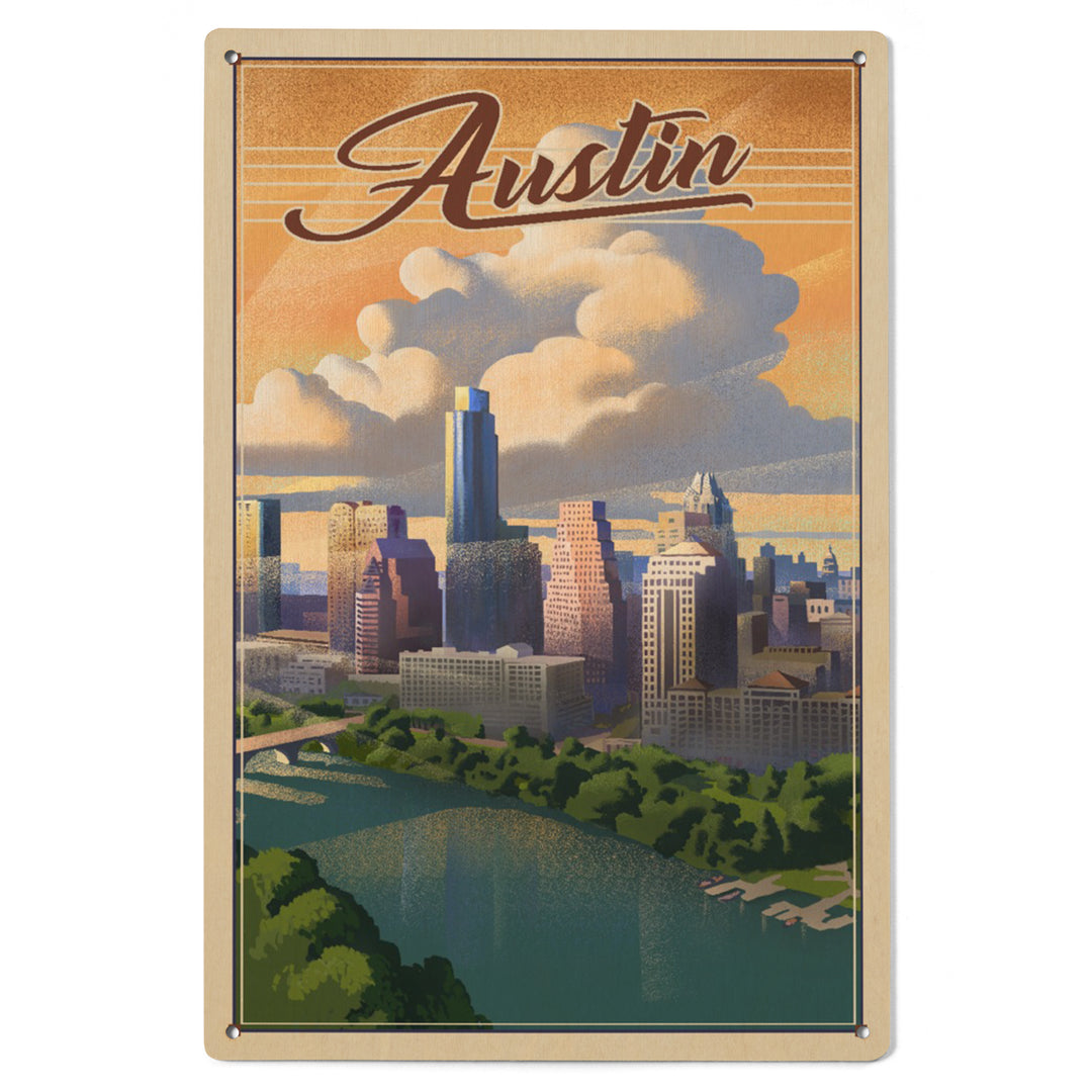 Austin, Texas, Lithograph, City Series, Wood Signs and Postcards Wood Lantern Press