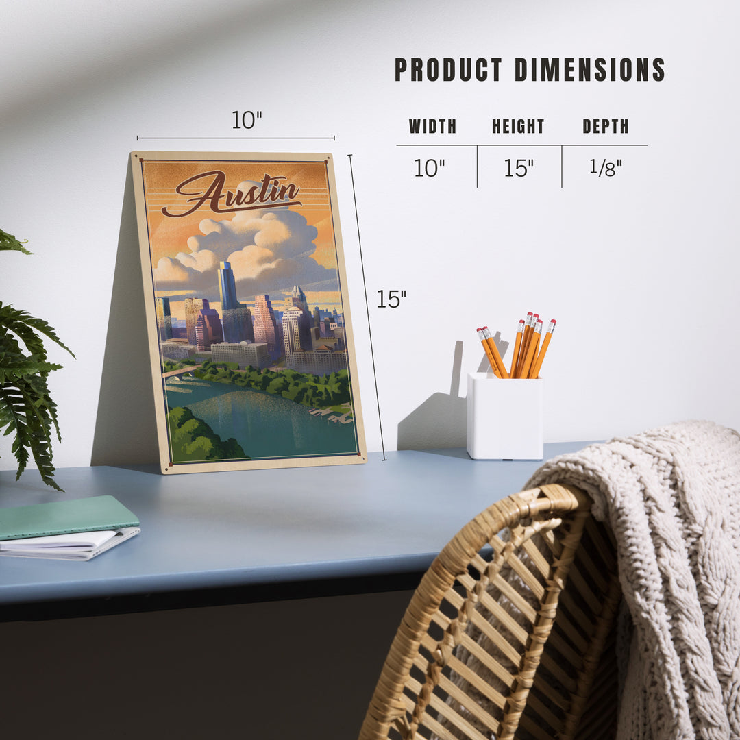 Austin, Texas, Lithograph, City Series, Wood Signs and Postcards Wood Lantern Press