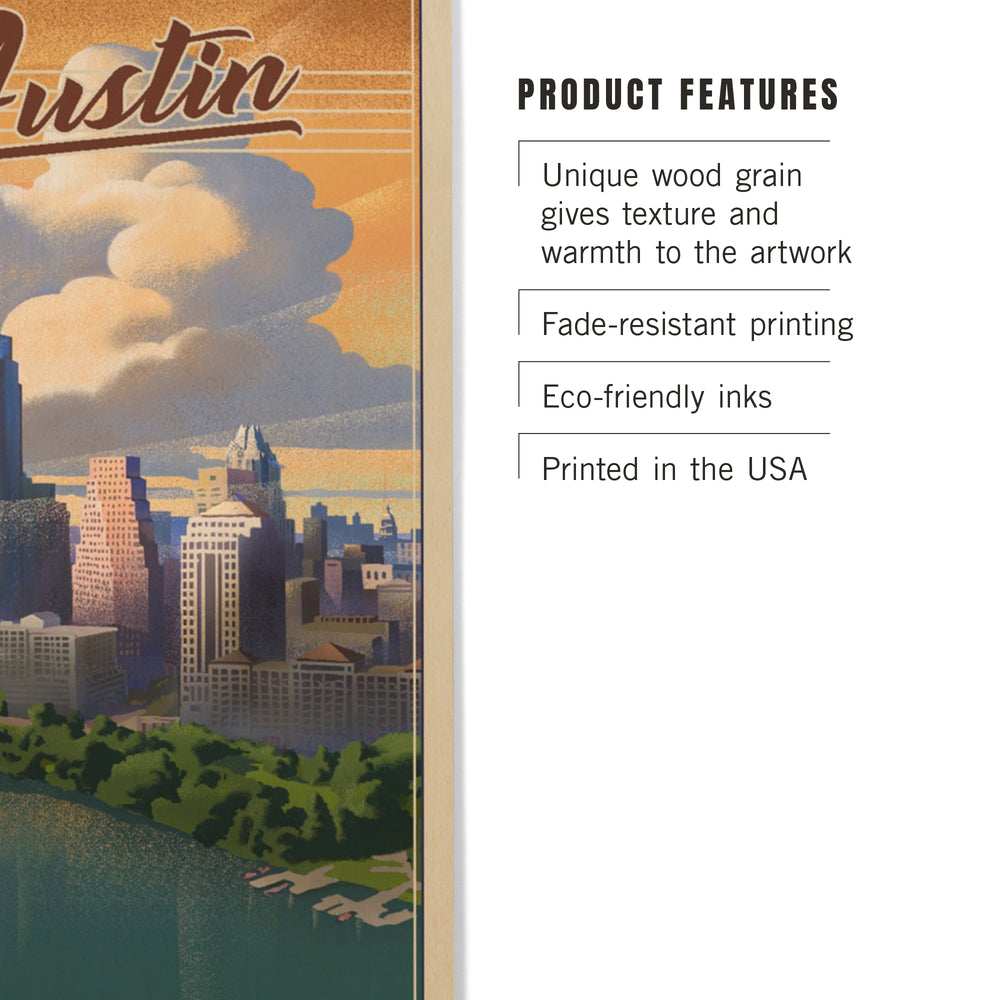 Austin, Texas, Lithograph, City Series, Wood Signs and Postcards Wood Lantern Press