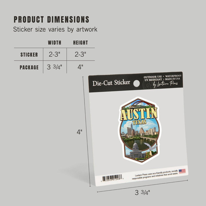 Austin, Texas, Montage Scenes, Contour, Vinyl Sticker Sticker Lantern Press