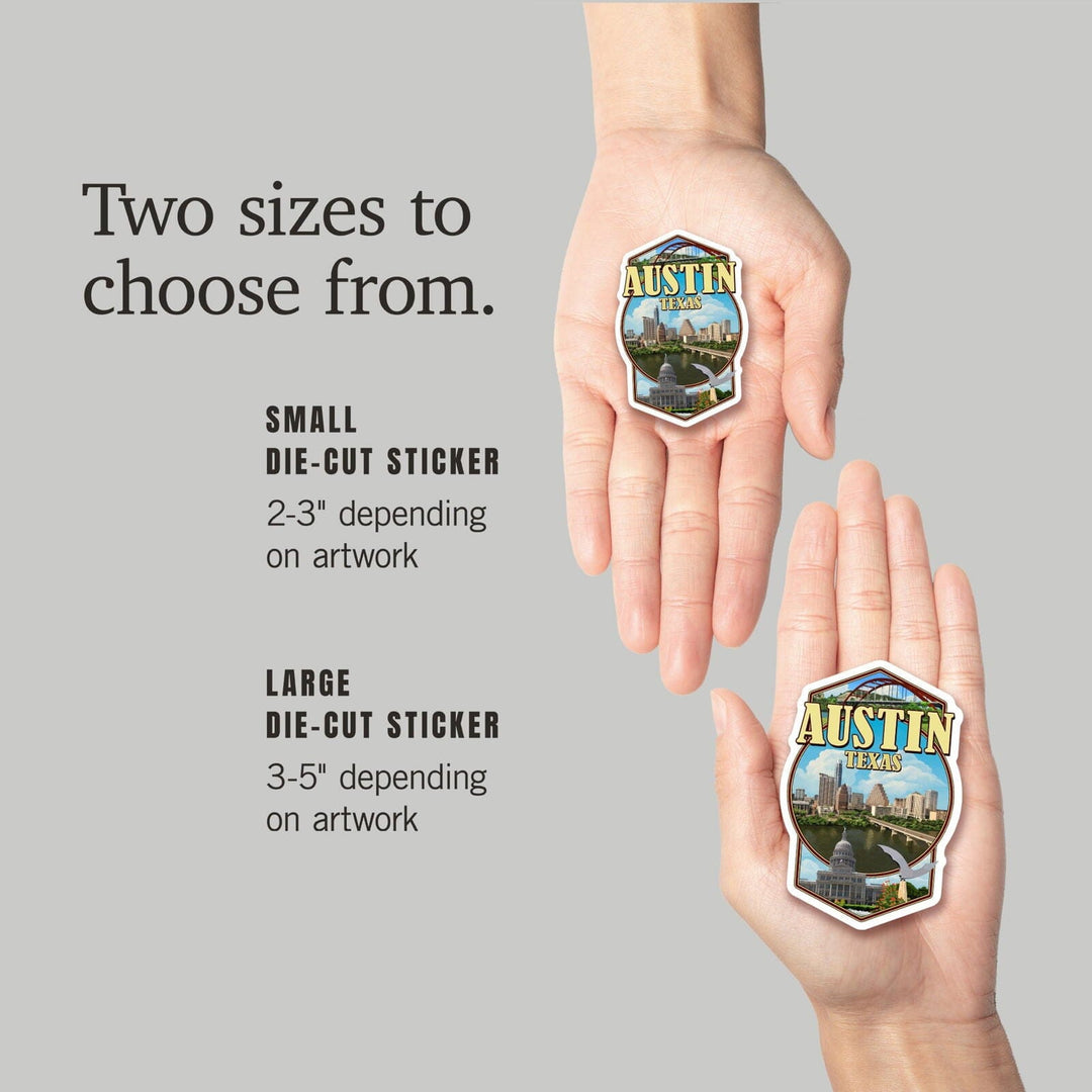 Austin, Texas, Montage Scenes, Contour, Vinyl Sticker Sticker Lantern Press