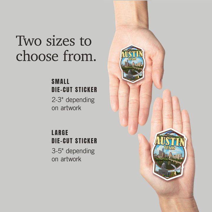 Austin, Texas, Montage Scenes, Contour, Vinyl Sticker Sticker Lantern Press
