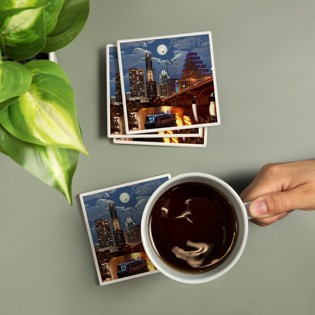 Austin, Texas, Skyline at Night, Coasters Coasters Lantern Press