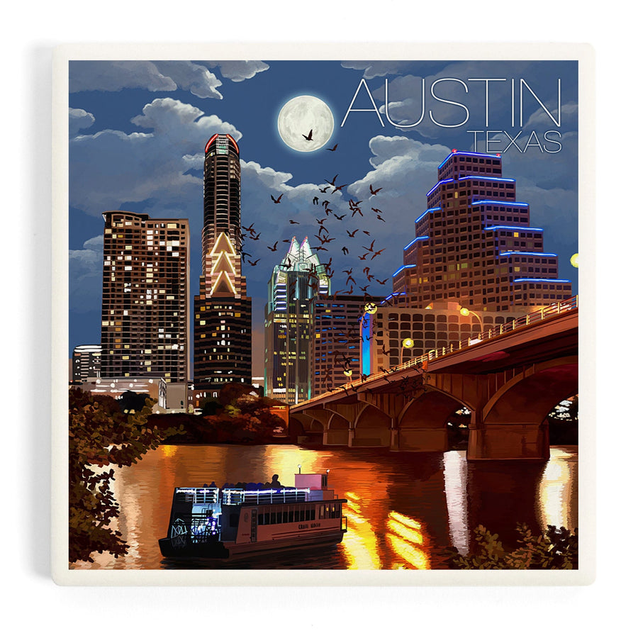 Austin, Texas, Skyline at Night, Coasters Coasters Lantern Press