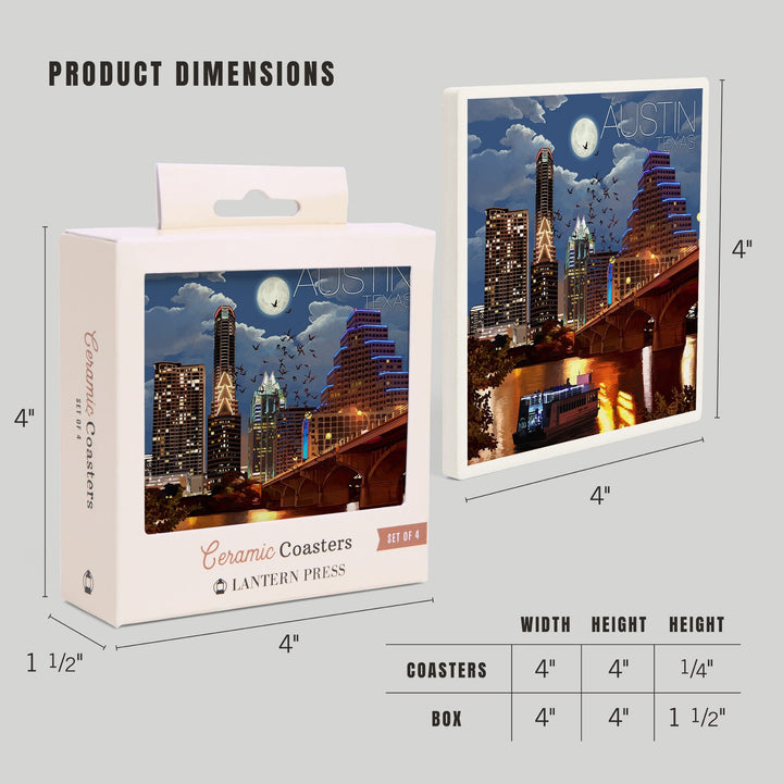 Austin, Texas, Skyline at Night, Coasters Coasters Lantern Press