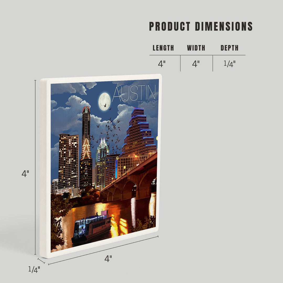 Austin, Texas, Skyline at Night, Coasters Coasters Lantern Press