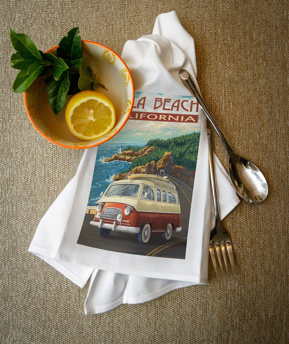 Avila Beach, California, Camper Van, Coastal, Organic Cotton Kitchen Tea Towels Kitchen Lantern Press