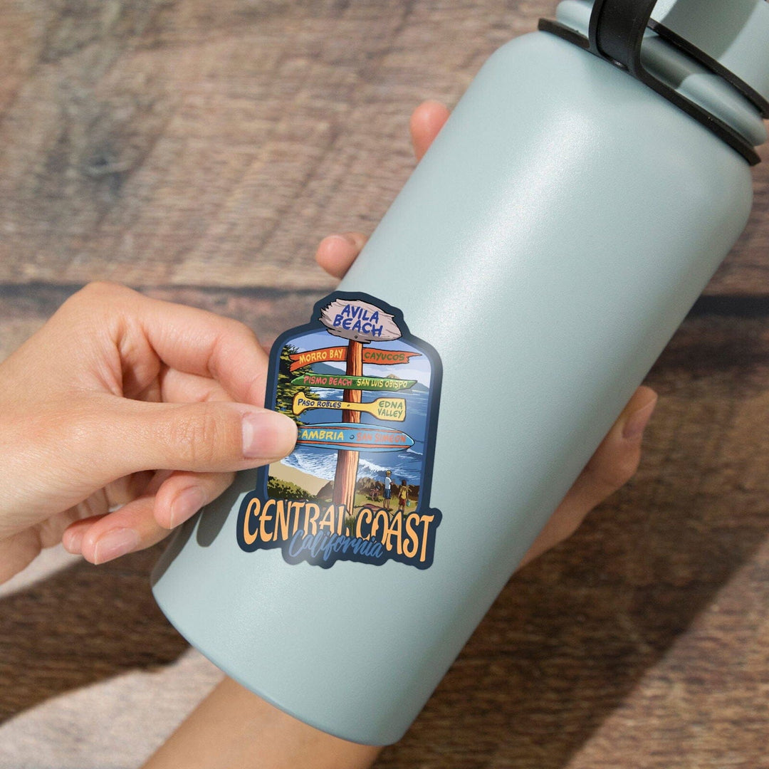 Avila Beach, California, Central Coast, Destination Signpost, Contour, Lantern Press Artwork, Vinyl Sticker Sticker Lantern Press