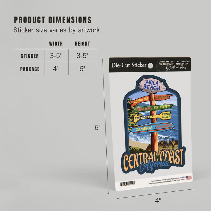 Avila Beach, California, Central Coast, Destination Signpost, Contour, Lantern Press Artwork, Vinyl Sticker Sticker Lantern Press