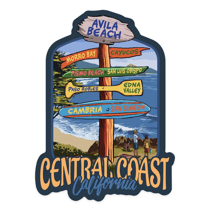 Avila Beach, California, Central Coast, Destination Signpost, Contour, Lantern Press Artwork, Vinyl Sticker Sticker Lantern Press