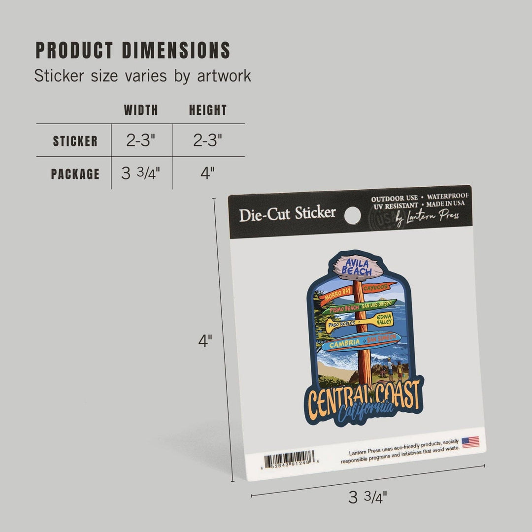 Avila Beach, California, Central Coast, Destination Signpost, Contour, Lantern Press Artwork, Vinyl Sticker Sticker Lantern Press