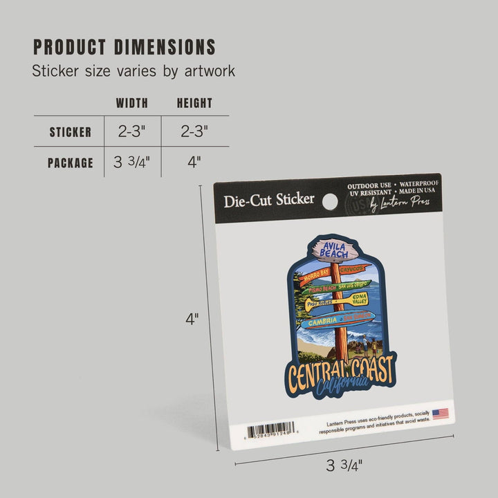 Avila Beach, California, Central Coast, Destination Signpost, Contour, Lantern Press Artwork, Vinyl Sticker Sticker Lantern Press