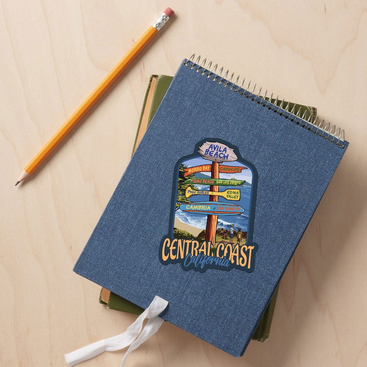 Avila Beach, California, Central Coast, Destination Signpost, Contour, Lantern Press Artwork, Vinyl Sticker Sticker Lantern Press