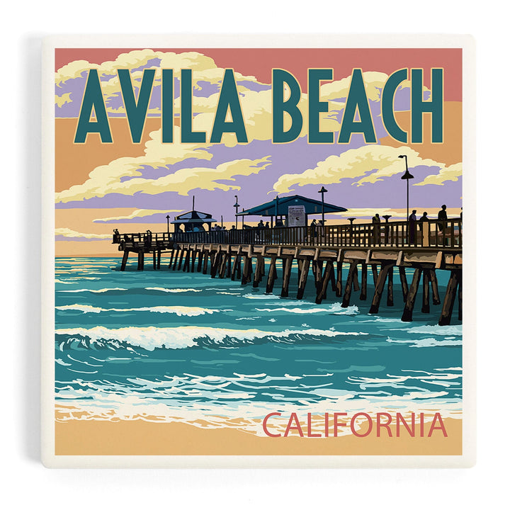Avila Beach, California, Pier Sunset, Coasters Coasters Lantern Press