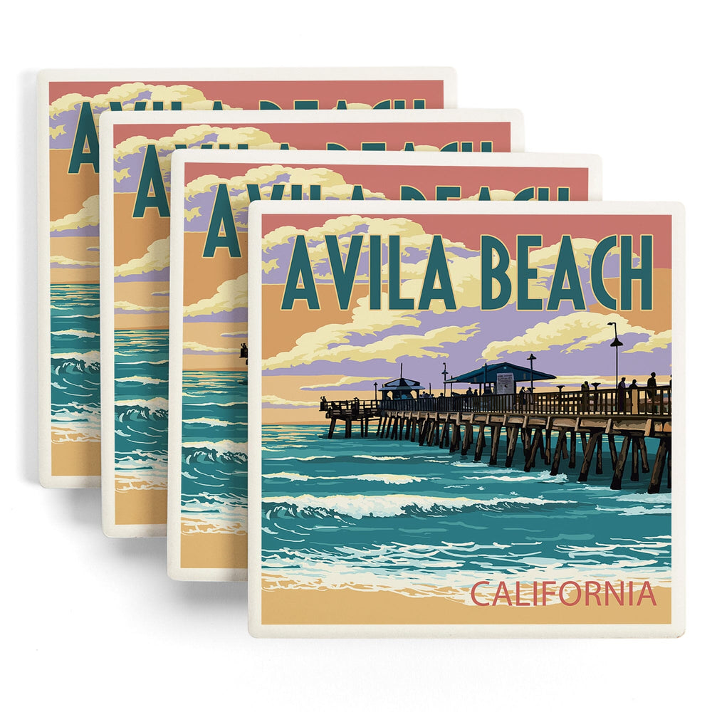 Avila Beach, California, Pier Sunset, Coasters Coasters Lantern Press