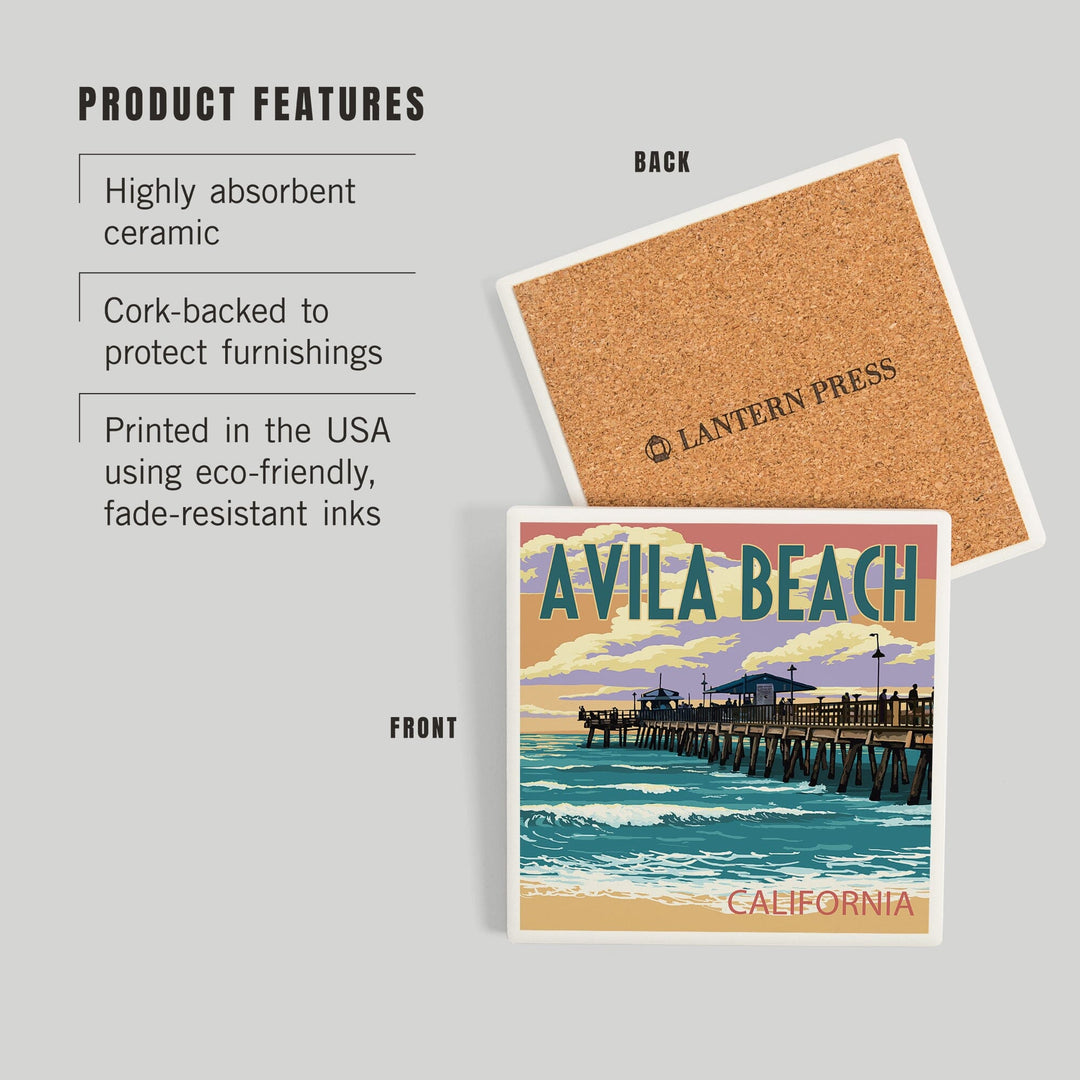 Avila Beach, California, Pier Sunset, Coasters Coasters Lantern Press