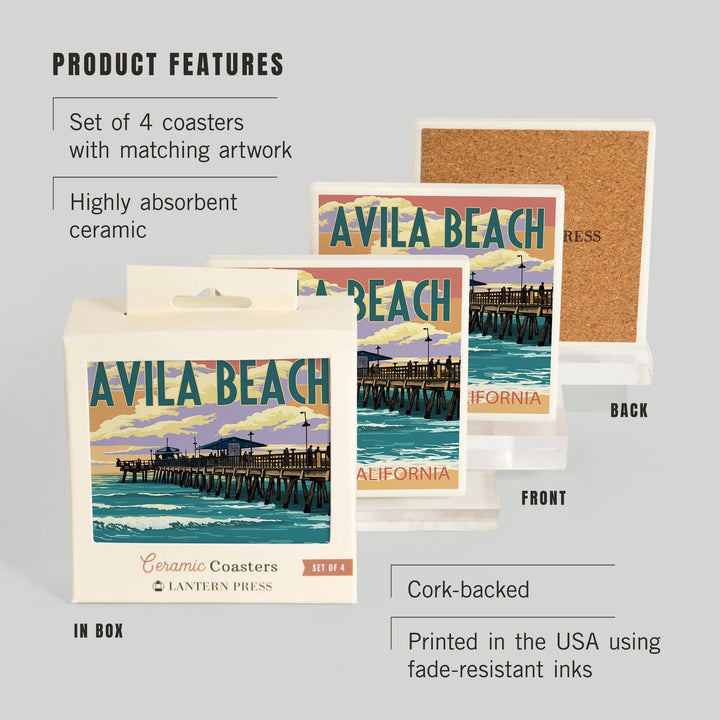 Avila Beach, California, Pier Sunset, Coasters Coasters Lantern Press