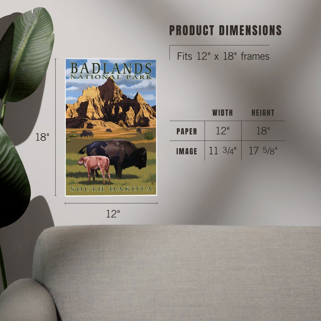 Badlands National Park, South Dakota, Bison Scene, Painterly Series, Art & Giclee Prints Art Lantern Press