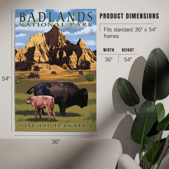 Badlands National Park, South Dakota, Bison Scene, Painterly Series, Art & Giclee Prints Art Lantern Press
