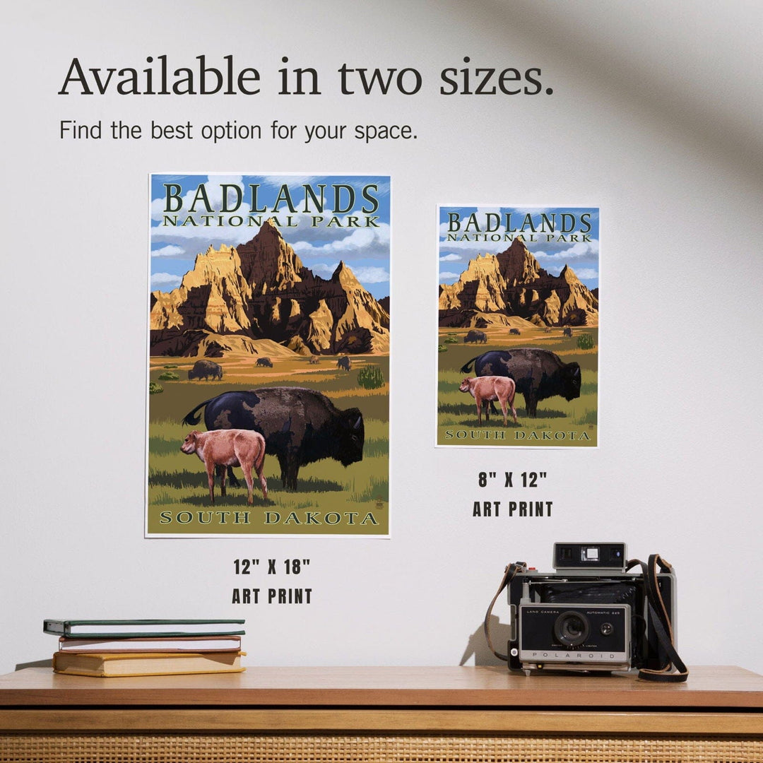 Badlands National Park, South Dakota, Bison Scene, Painterly Series, Art & Giclee Prints Art Lantern Press