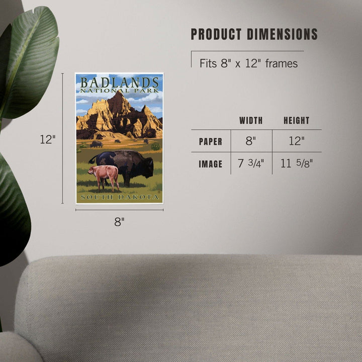 Badlands National Park, South Dakota, Bison Scene, Painterly Series, Art & Giclee Prints Art Lantern Press