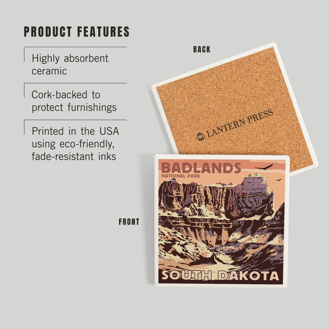 Badlands National Park, South Dakota, Castle Rock, Coasters Coasters Lantern Press