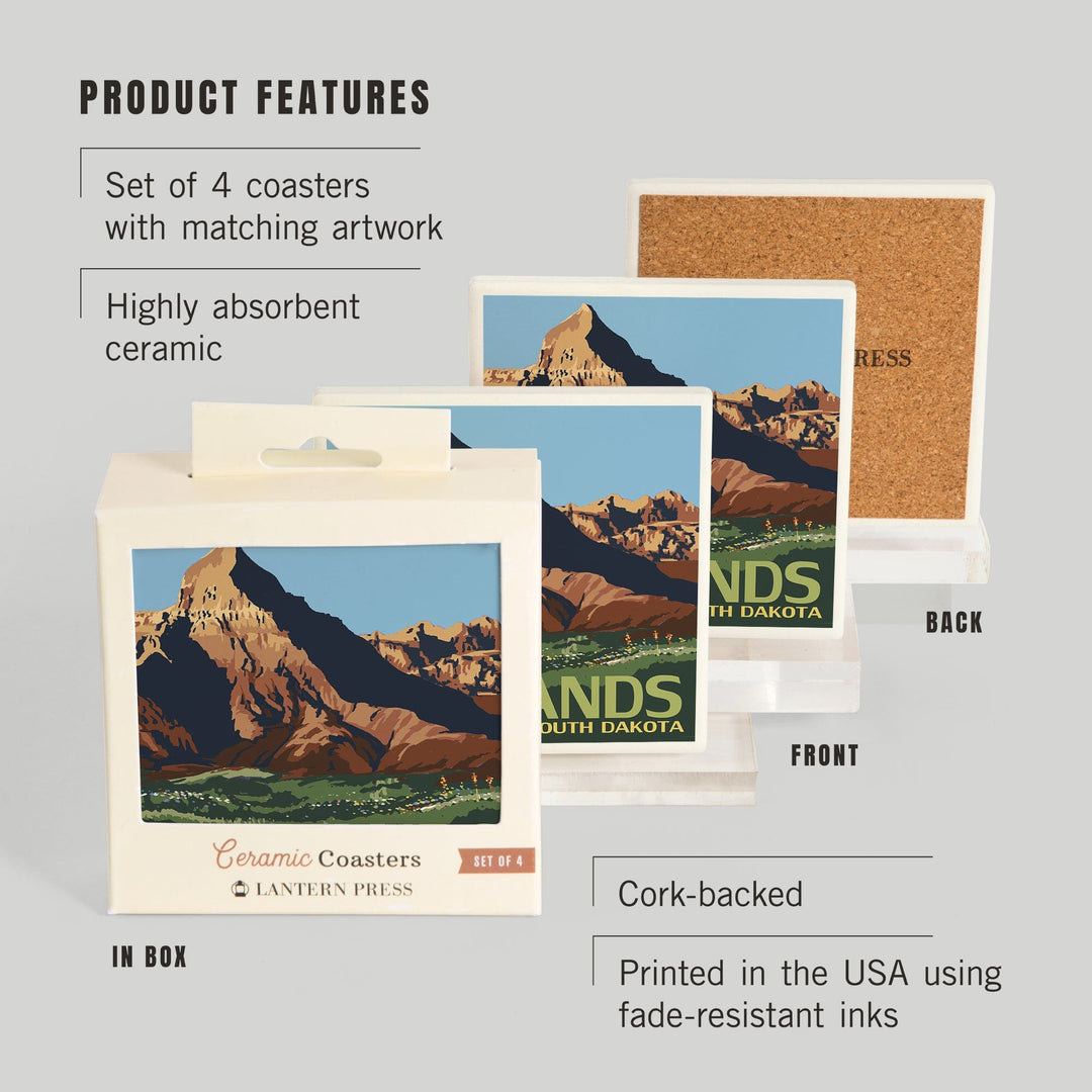 Badlands National Park, South Dakota, Coasters Coasters Lantern Press
