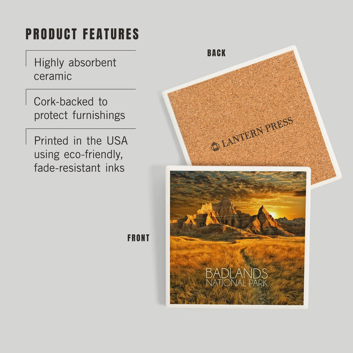 Badlands National Park, South Dakota, Sunset, Coasters Coasters Lantern Press
