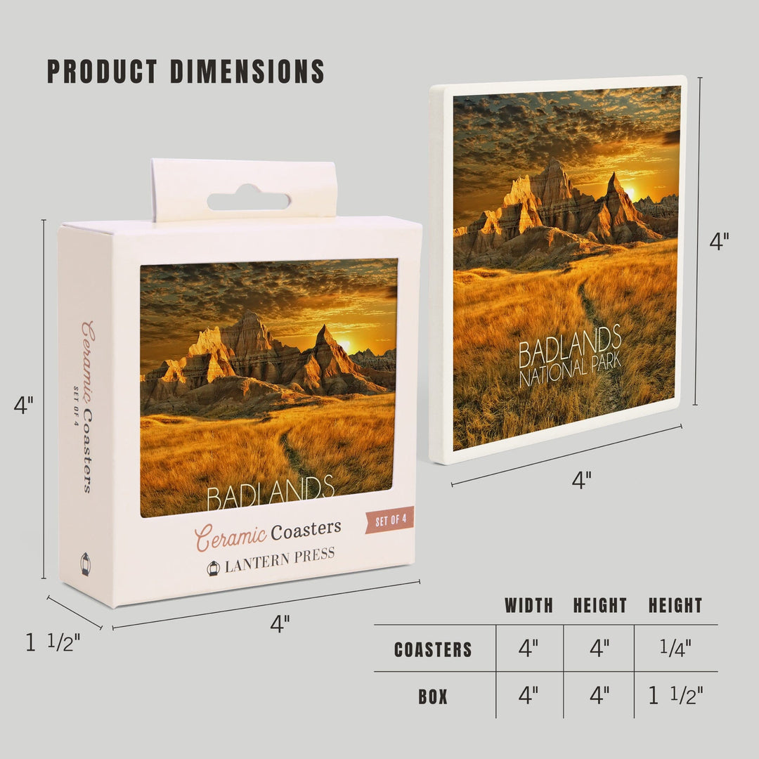 Badlands National Park, South Dakota, Sunset, Coasters Coasters Lantern Press