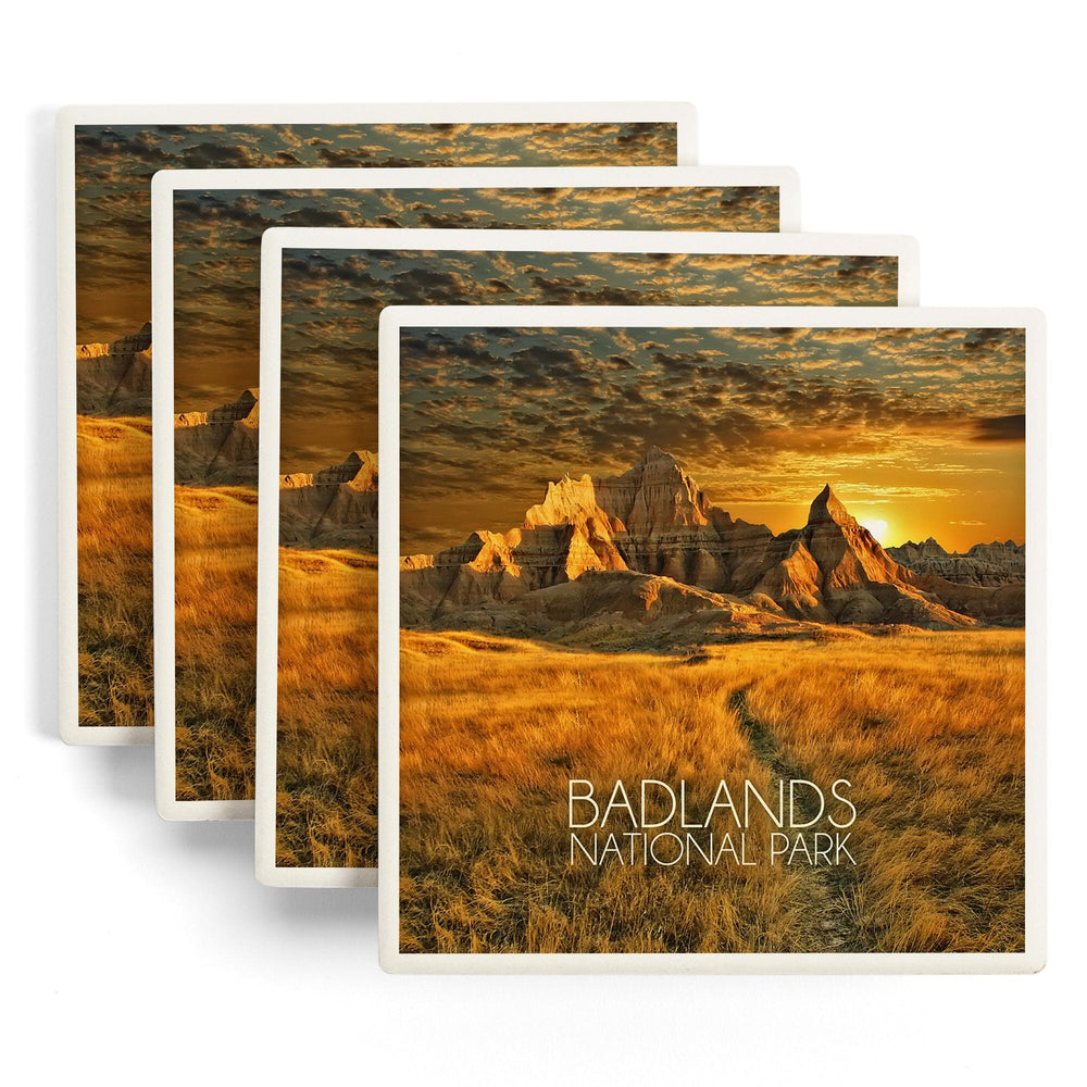 Badlands National Park, South Dakota, Sunset, Coasters Coasters Lantern Press