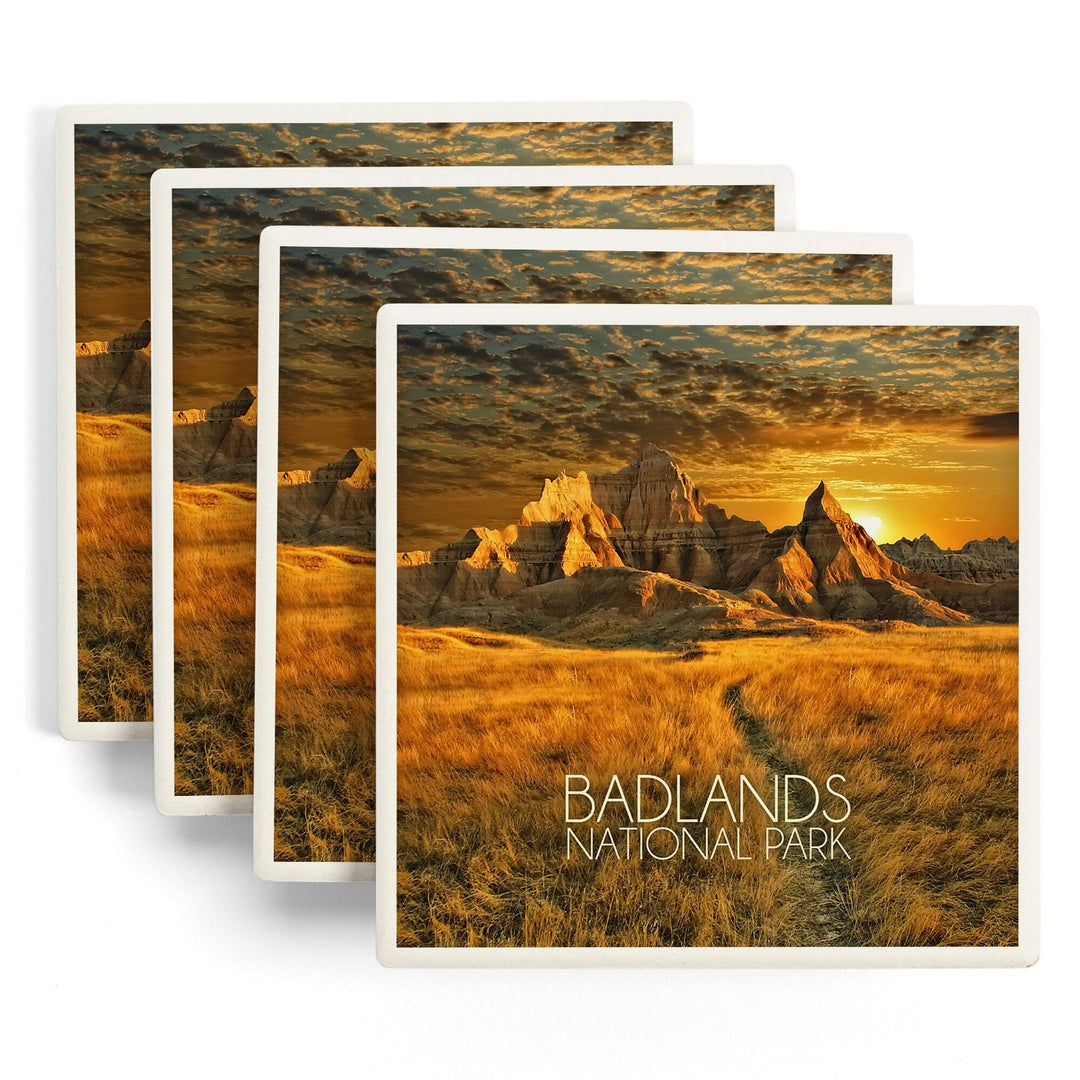 Badlands National Park, South Dakota, Sunset, Coasters Coasters Lantern Press