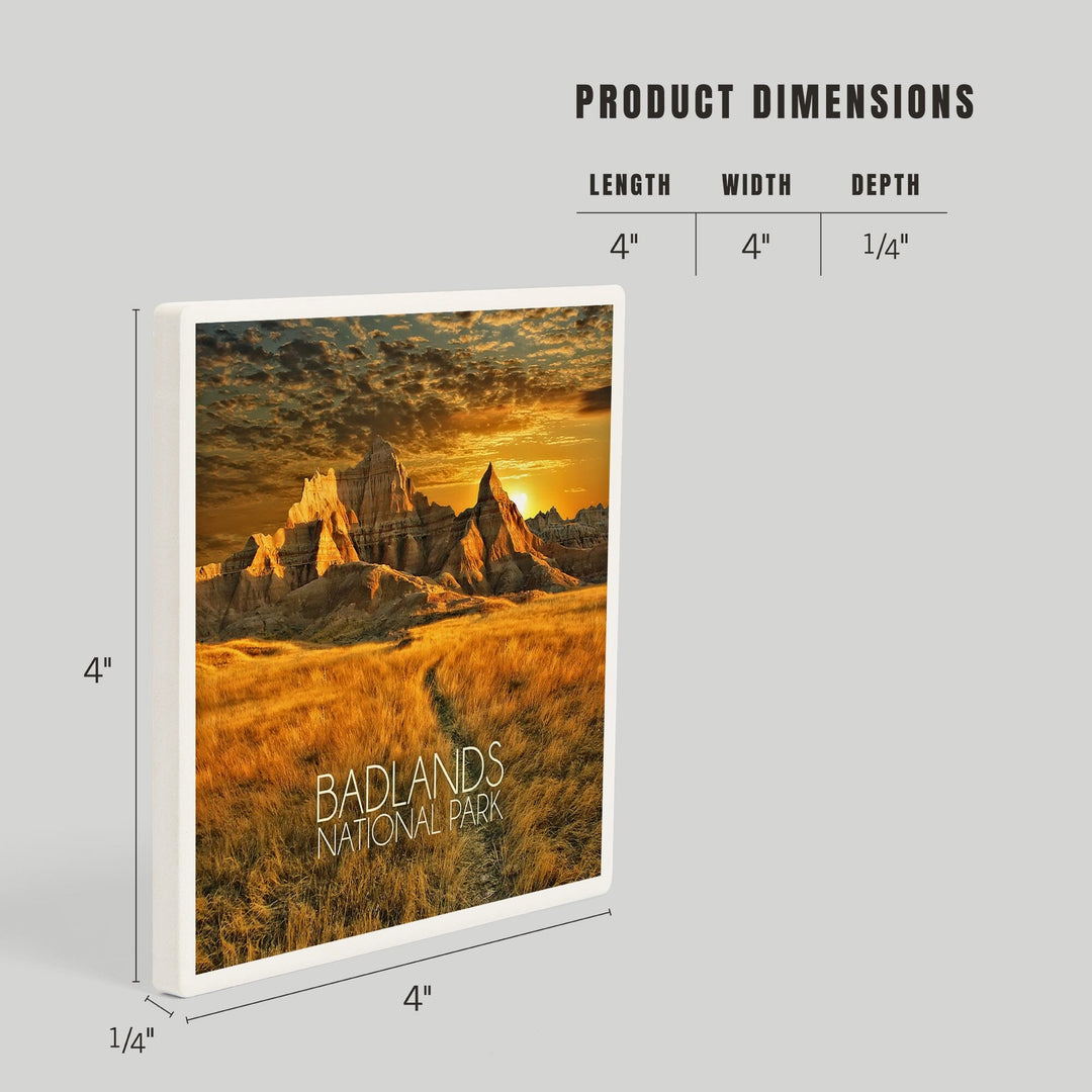 Badlands National Park, South Dakota, Sunset, Coasters Coasters Lantern Press