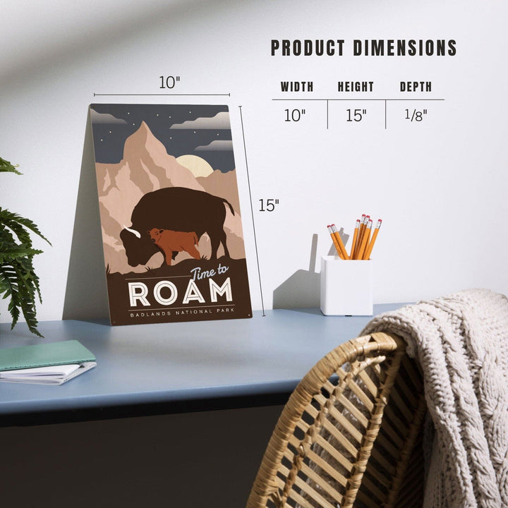 Badlands National Park, South Dakota, Time To Roam, Bison and Calf, Night Scene, Lantern Press Artwork, Wood Signs and Postcards Wood Lantern Press