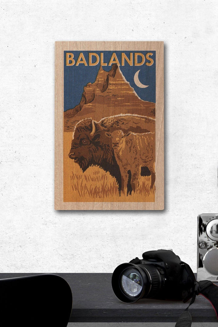 Badlands National Park, Woodblock, Lantern Press Artwork, Wood Signs and Postcards Wood Lantern Press 12 x 18 Wood Gallery Print