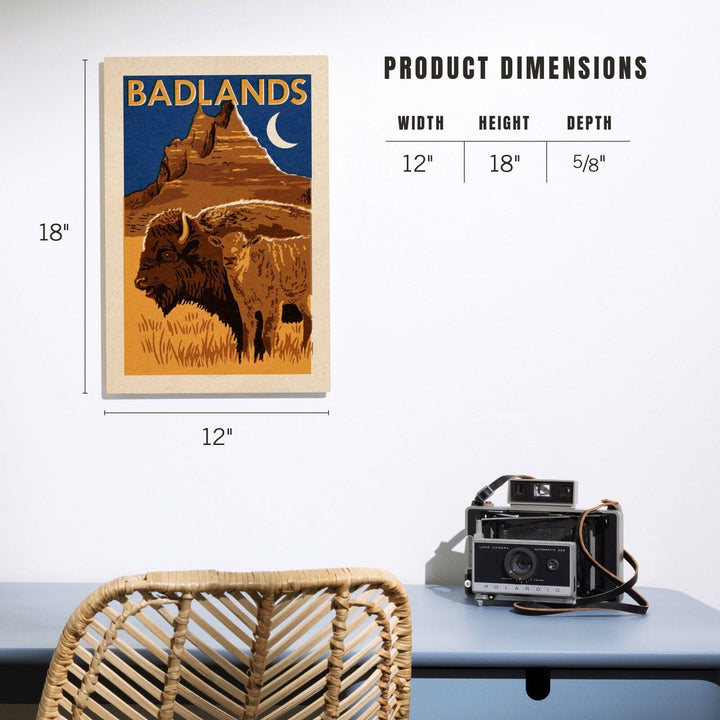 Badlands National Park, Woodblock, Lantern Press Artwork, Wood Signs and Postcards Wood Lantern Press