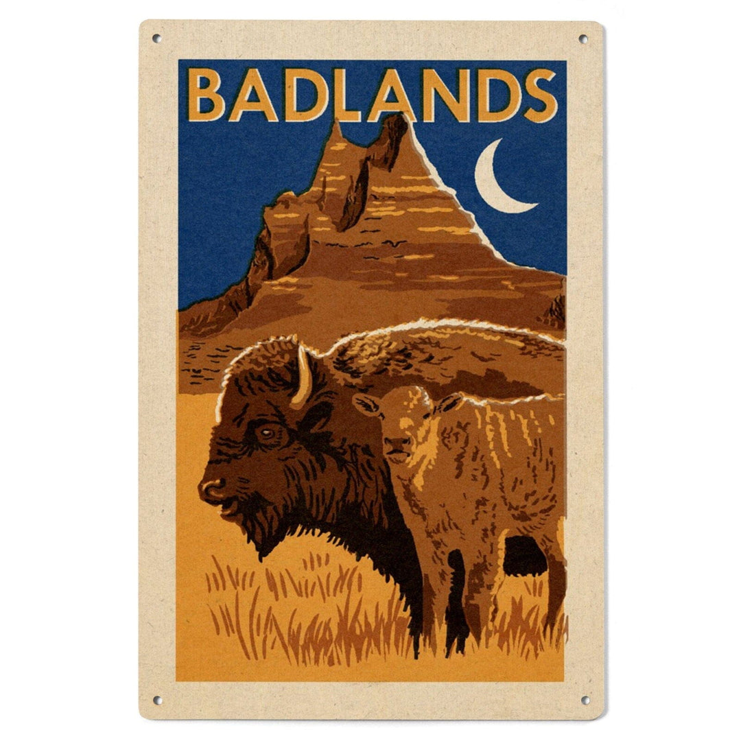 Badlands National Park, Woodblock, Lantern Press Artwork, Wood Signs and Postcards Wood Lantern Press