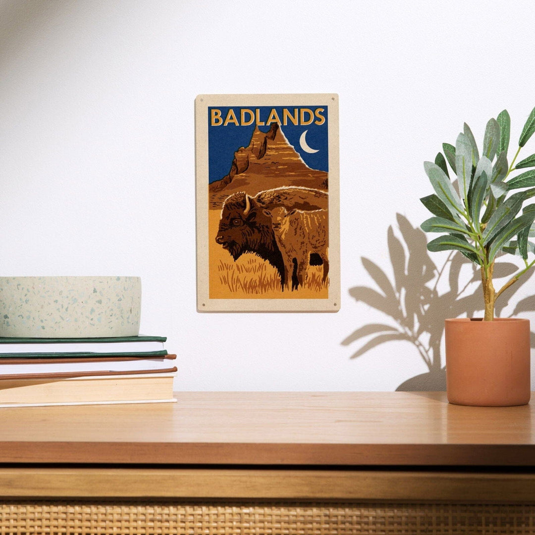 Badlands National Park, Woodblock, Lantern Press Artwork, Wood Signs and Postcards Wood Lantern Press