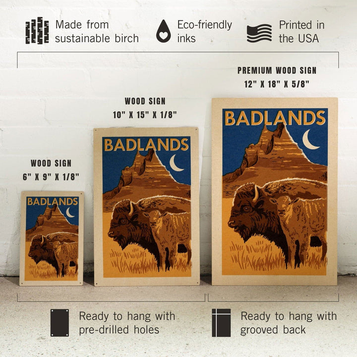 Badlands National Park, Woodblock, Lantern Press Artwork, Wood Signs and Postcards Wood Lantern Press