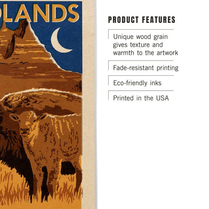 Badlands National Park, Woodblock, Lantern Press Artwork, Wood Signs and Postcards Wood Lantern Press