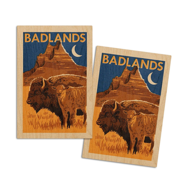 Badlands National Park, Woodblock, Lantern Press Artwork, Wood Signs and Postcards Wood Lantern Press 4x6 Wood Postcard Set