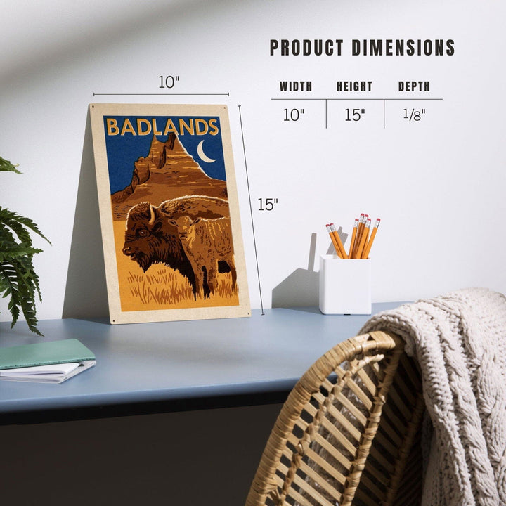 Badlands National Park, Woodblock, Lantern Press Artwork, Wood Signs and Postcards Wood Lantern Press
