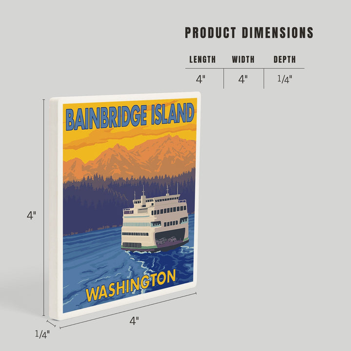 Bainbridge Island, Washington, Ferry and Mountains, Coasters Coasters Lantern Press